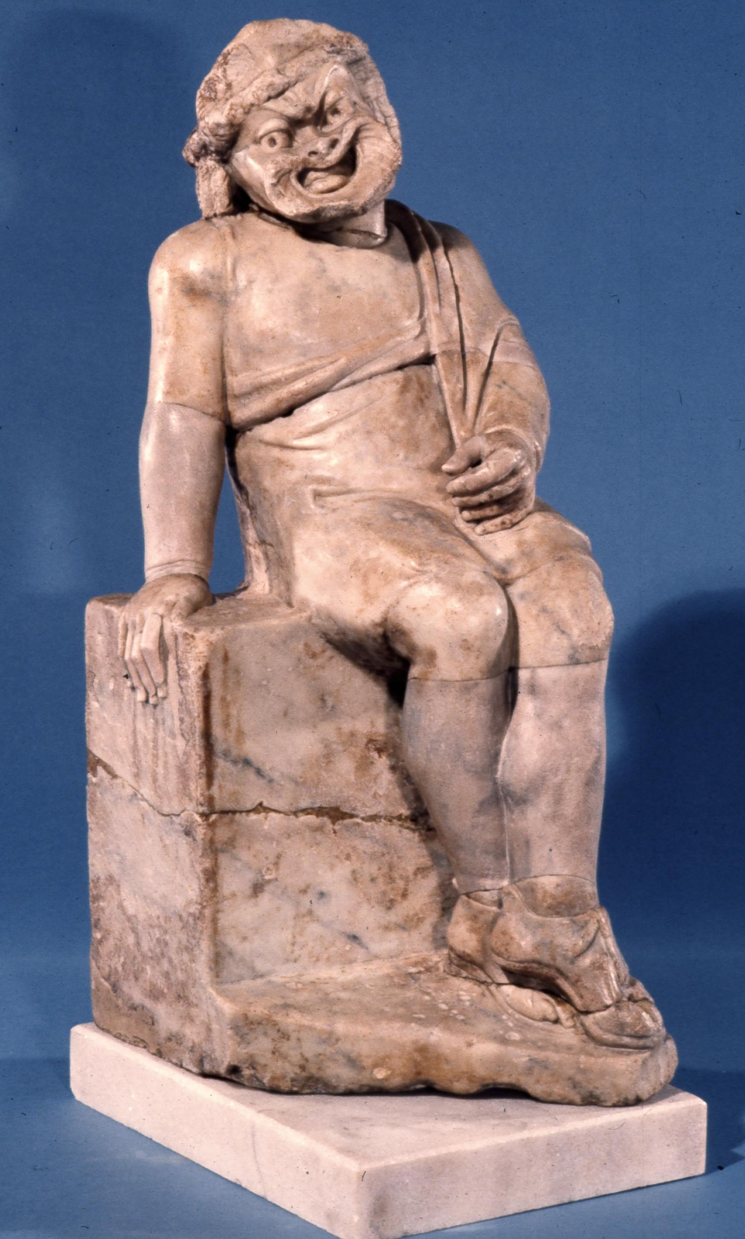 Marble figure of a comic actor in the role of a slave seeking refuge at an altar.