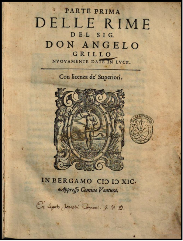 Front page of Angelo Grillo, Parte prima delle rime del Sig. don Angelo Grillo