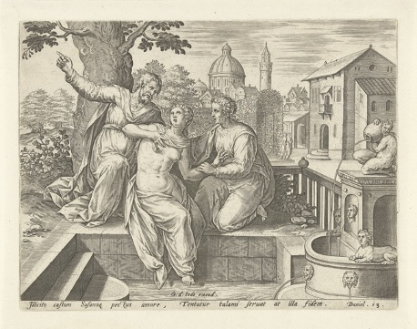 Gerard de Jode, Marten de Vos, Susanna and the Elders (1587); engraving; Rijksmuseum, Amsterdam
