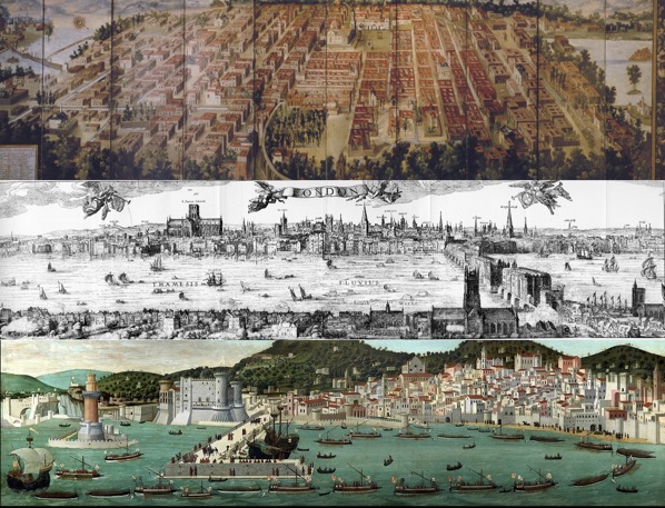 City-views of Mexico City, London, and Naples