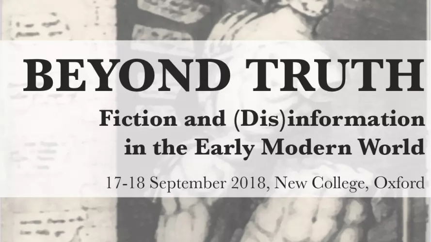 Conference poster, Beyond Truth: Fiction and (Dis)information in the Early Modern World