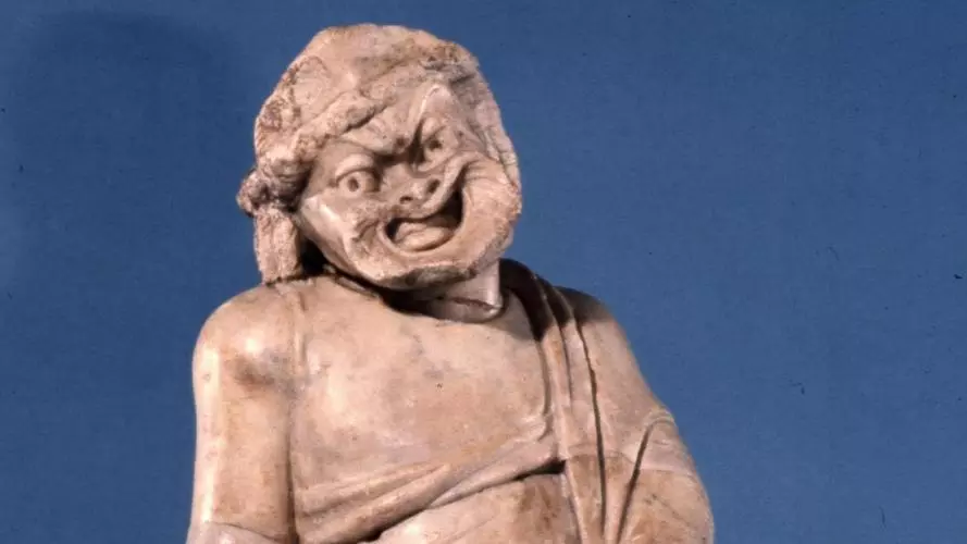Marble figure of a comic actor in the role of a slave seeking refuge at an altar.
