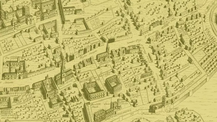 Oldest surviving map of Oxford by Ralph Agas in 1578.