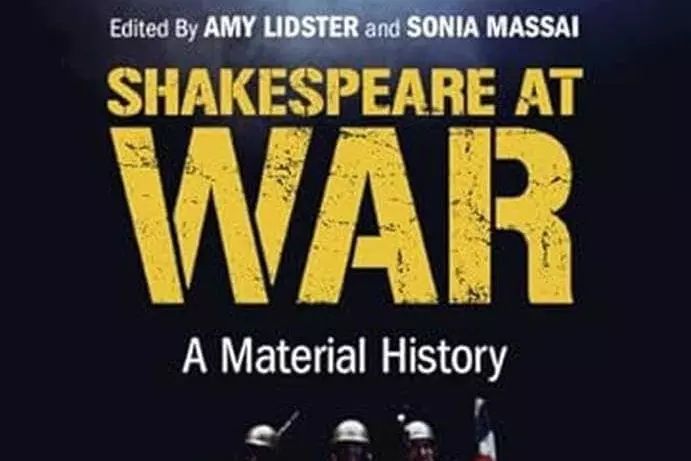 Cover of Shakespeare at War, depicting a military vehicle with its headlights on