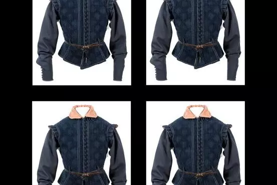 A reconstructed early modern doublet, pictured from four angles